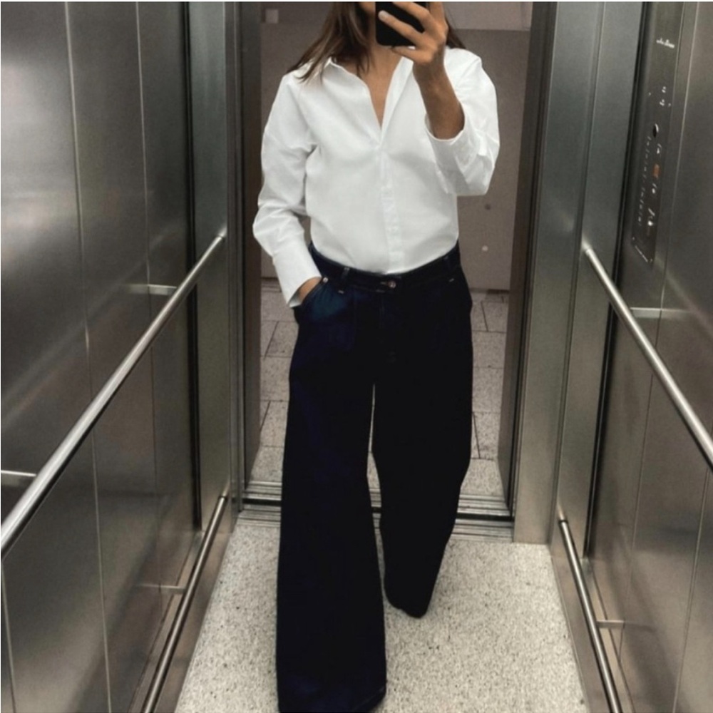 NWOT ZARA HIGH-WAISTED PALAZZO JEANS Z1975 BLUE